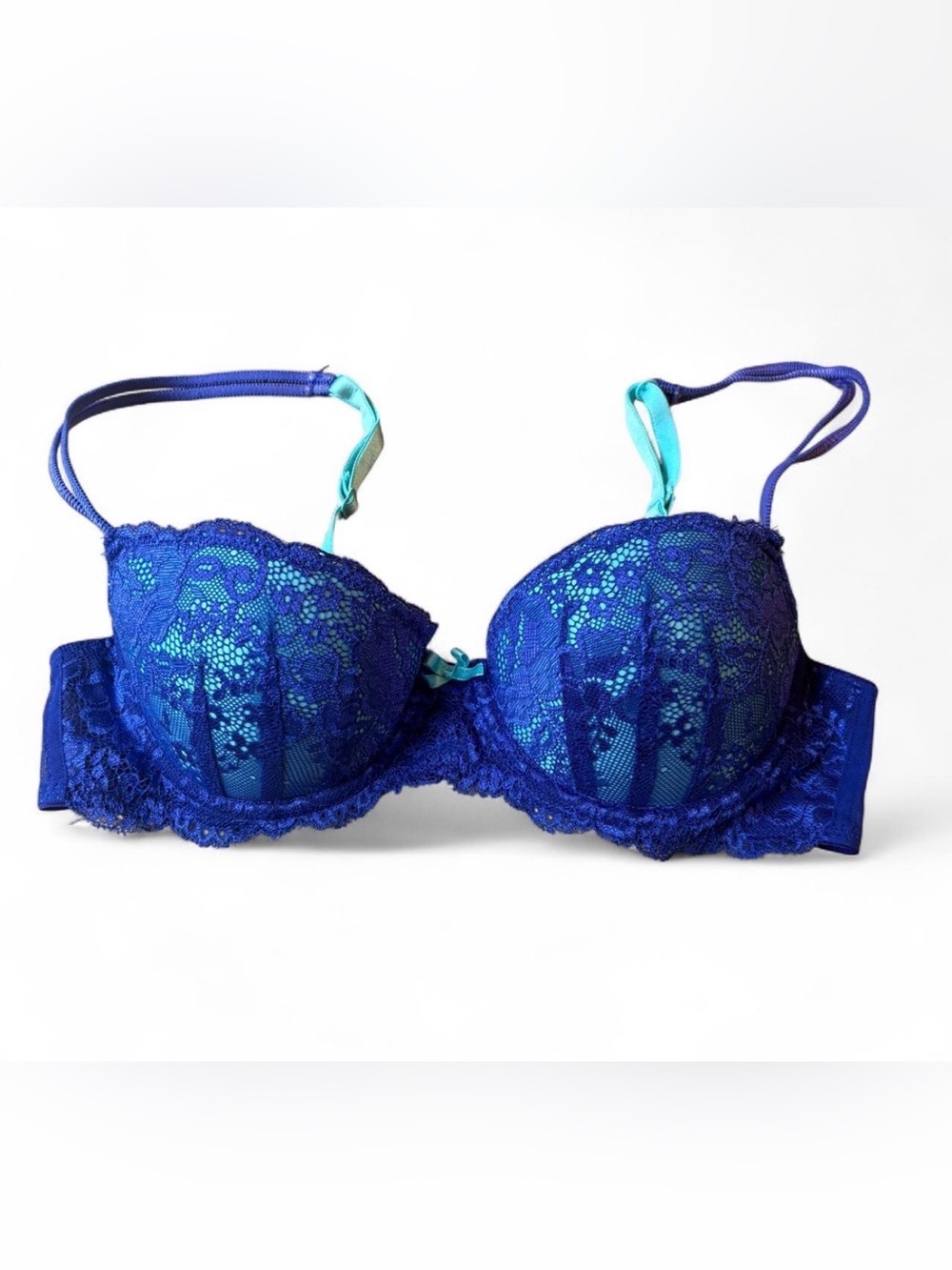 Candie's Royal Blue Lace Push-Up Bra with Aqua Accents 36A